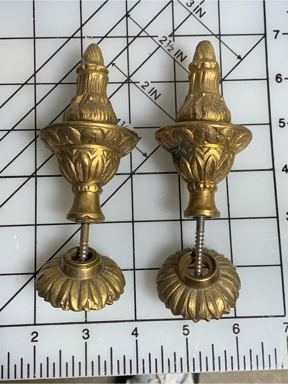 Pair Antique/Vintage Clock Lamp Brass Top Finials Set Of 2